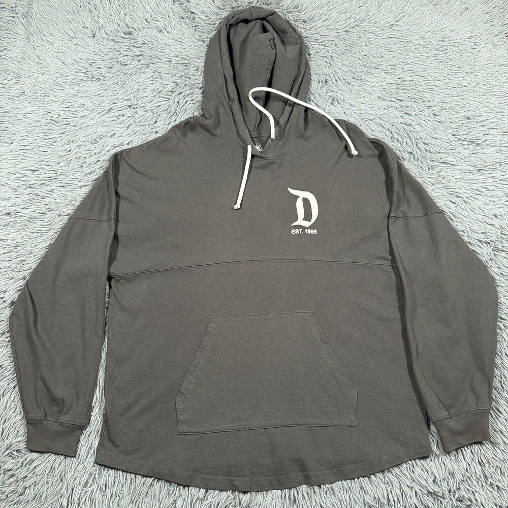 Disney Adult Hoodie Large Gray White Spirit Jersey Resort Spell Out Unisex